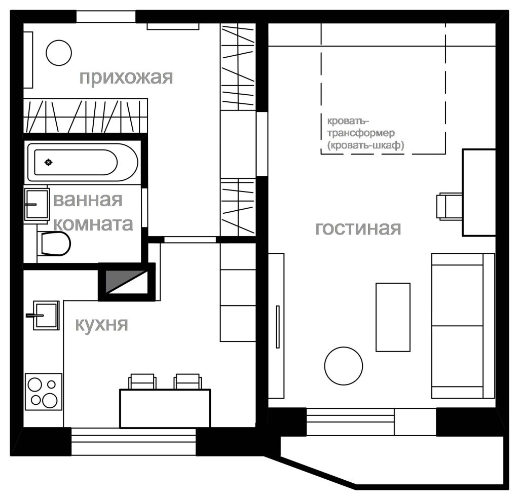 3 решения для однокомнатной квартиры серии П-44 | Houzz Россия