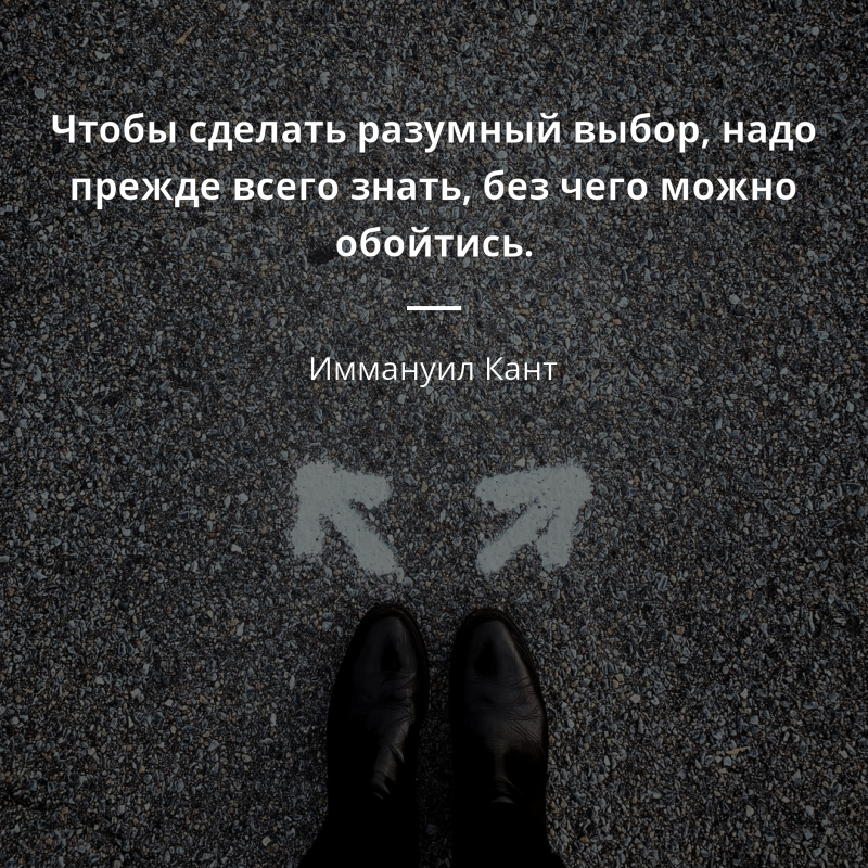 Иммануил Кант цитата: „Чтобы сделать разумный выбор, надо прежде всего  знать, без чего можно обойтись.“