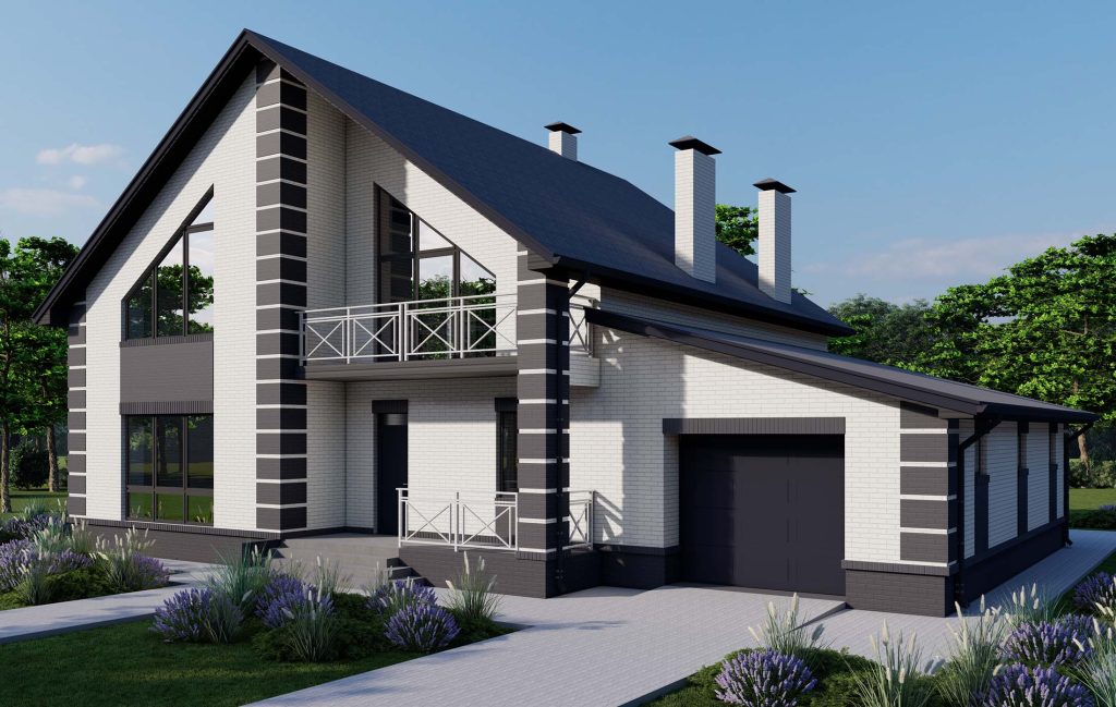 Проект дома с мансардой и гаражом 13 на 13 | Архитектурное бюро Беларх -  Авторские проекты планы домов и коттеджей