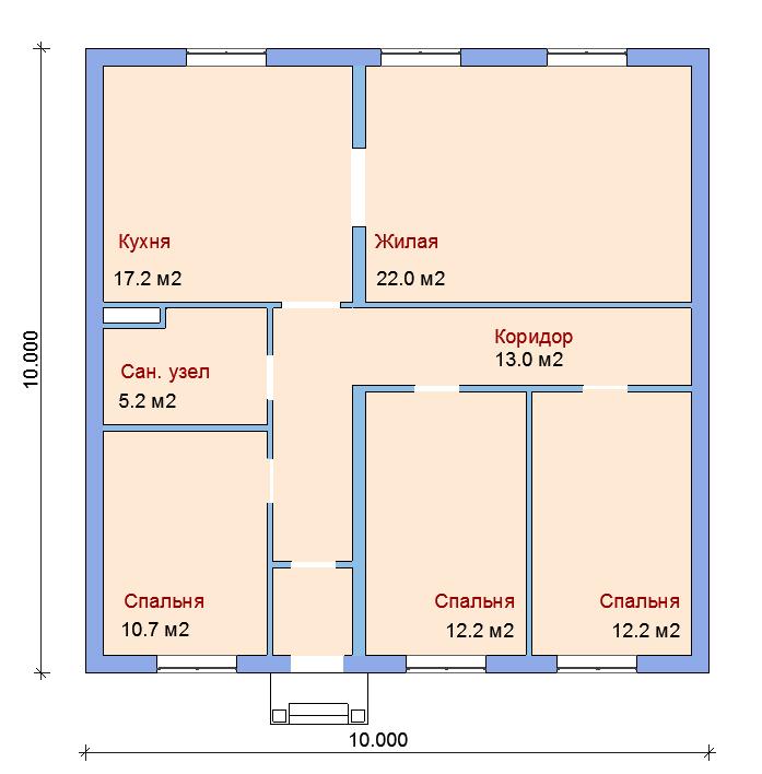 Готовый проект дома 10 на 10 с тремя спальнями. | Архитектурное бюро  Беларх - Авторские проекты планы домов и коттеджей